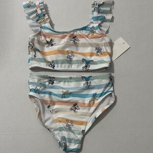 Girl’s Mickey & Friends Walk, Striped Pastel Two-Piece Swimsuit